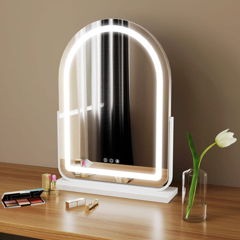 HOMCOM LED Vanity Mirror with Lights, 43 x 59cm Lighted Makeup Mirror with 3 Colour, 360\'c2\'b0 Rotation, Touch Screen, for Bedroom and Dressing Room, White