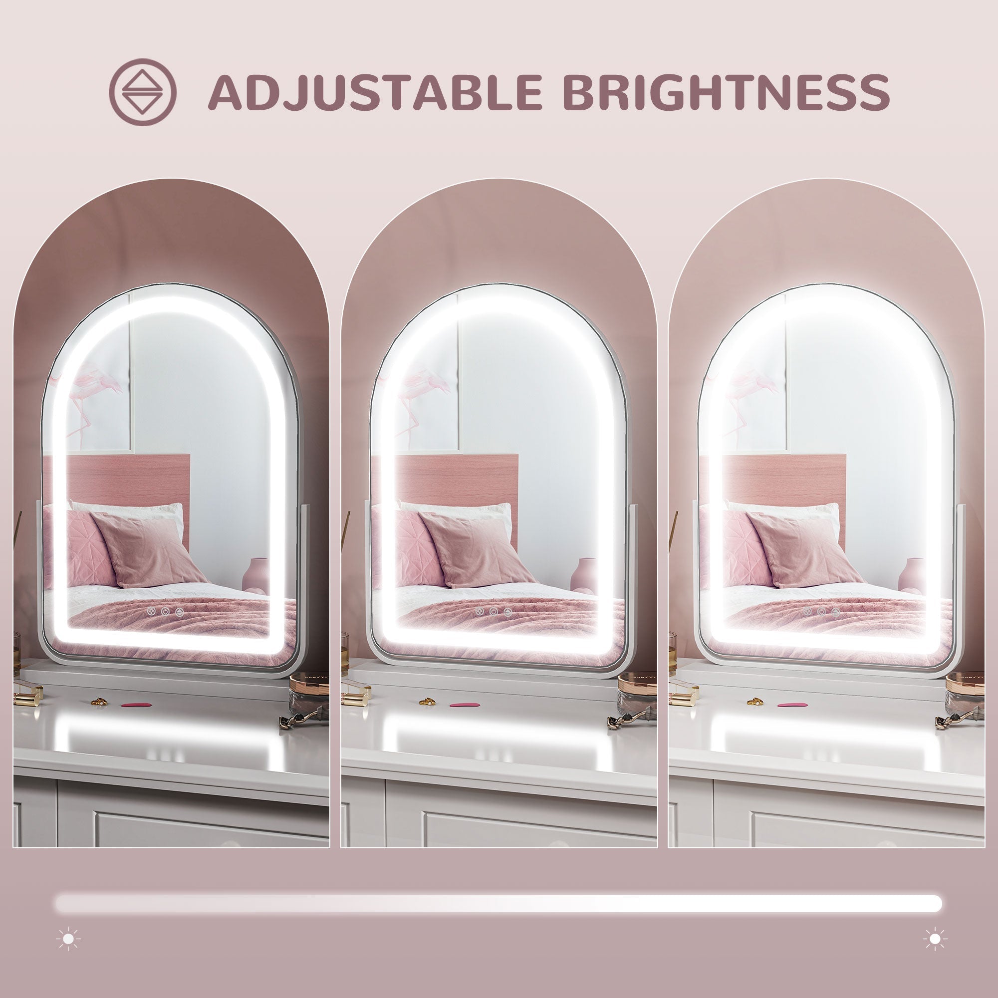 HOMCOM LED Vanity Mirror with Lights, 43 x 59cm Lighted Makeup Mirror with 3 Colour, 360\'c2\'b0 Rotation, Touch Screen, for Bedroom and Dressing Room, White