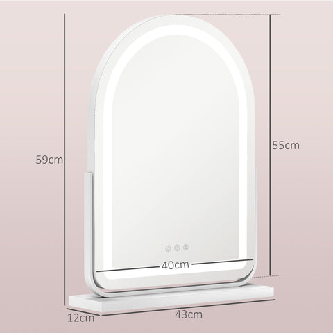 HOMCOM LED Vanity Mirror with Lights, 43 x 59cm Lighted Makeup Mirror with 3 Colour, 360\'c2\'b0 Rotation, Touch Screen, for Bedroom and Dressing Room, White