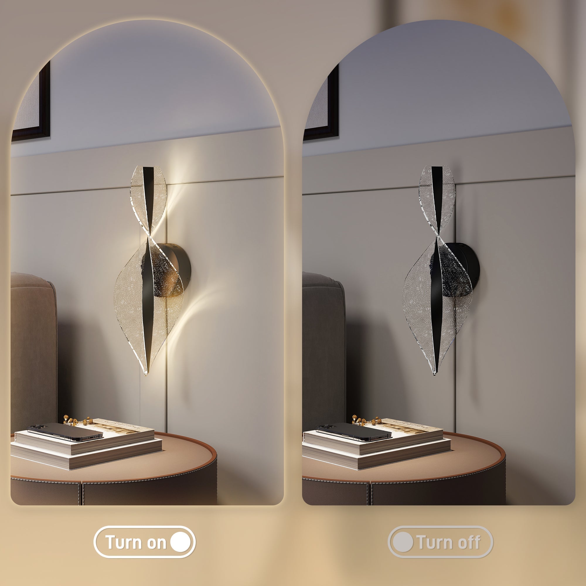 Modern black and clear glass led wall lights with twisted design 3000k 4000k 6500k perfect for living room use