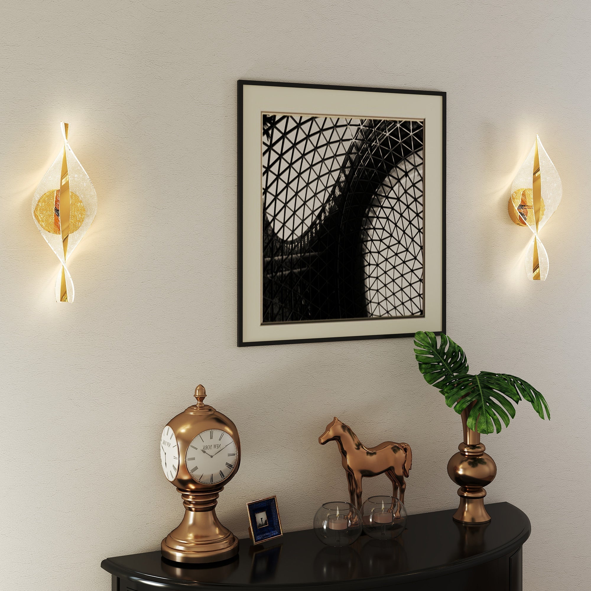 Gold tone homcom led wall lights 2 pack with sleek twisted design and adjustable 3000k 4000k 6500k for living room