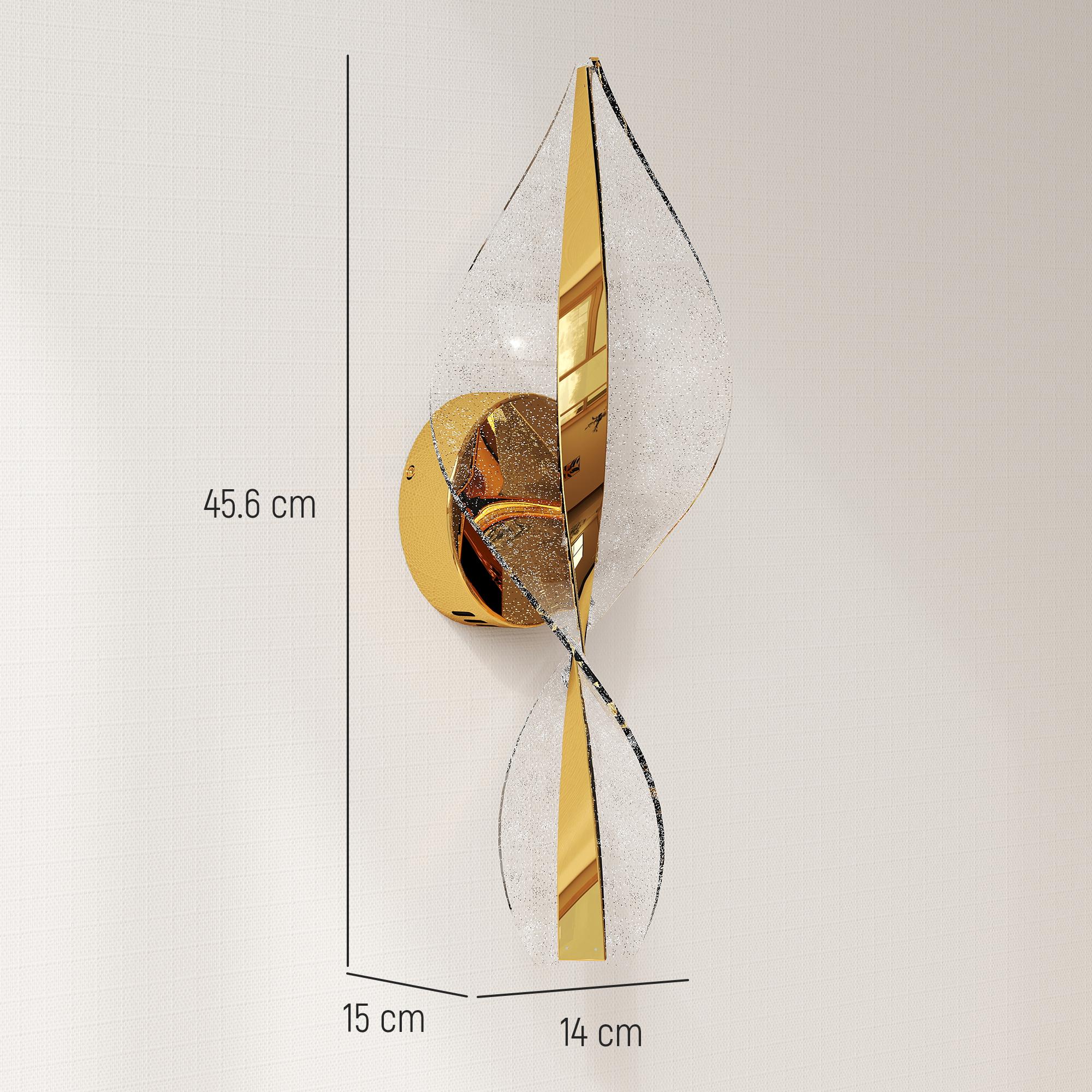 Gold-toned homcom led wall lights with swirling glass design and adjustable 3000k 4000k 6500k for living room