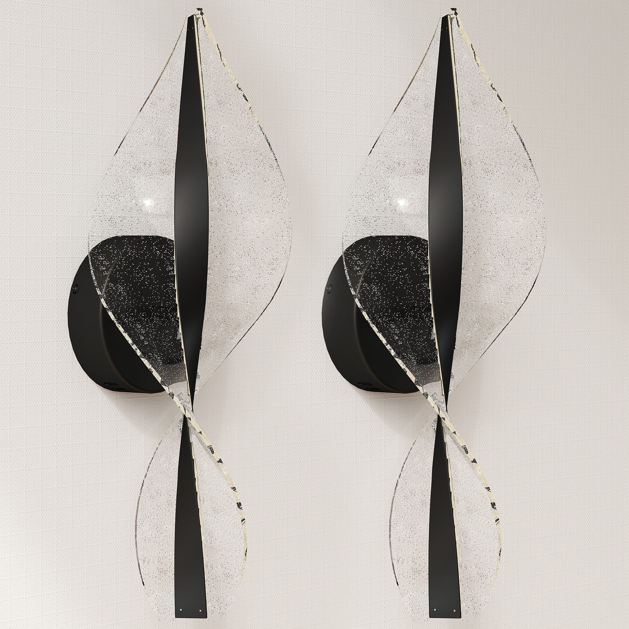 Black and clear glass led wall lights with twisted leaf design adjustable 3000k 4000k 6500k for living room