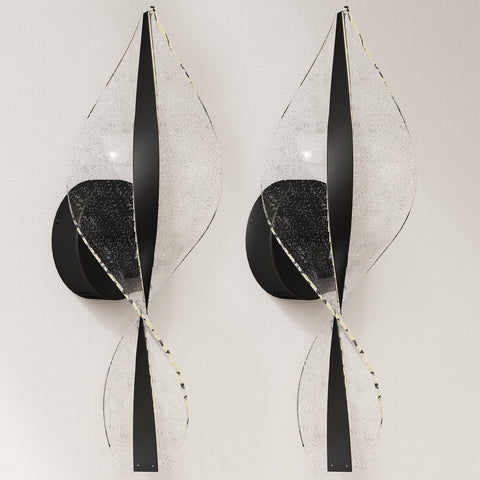 Black and clear glass led wall lights with twisted leaf design adjustable 3000k 4000k 6500k for living room
