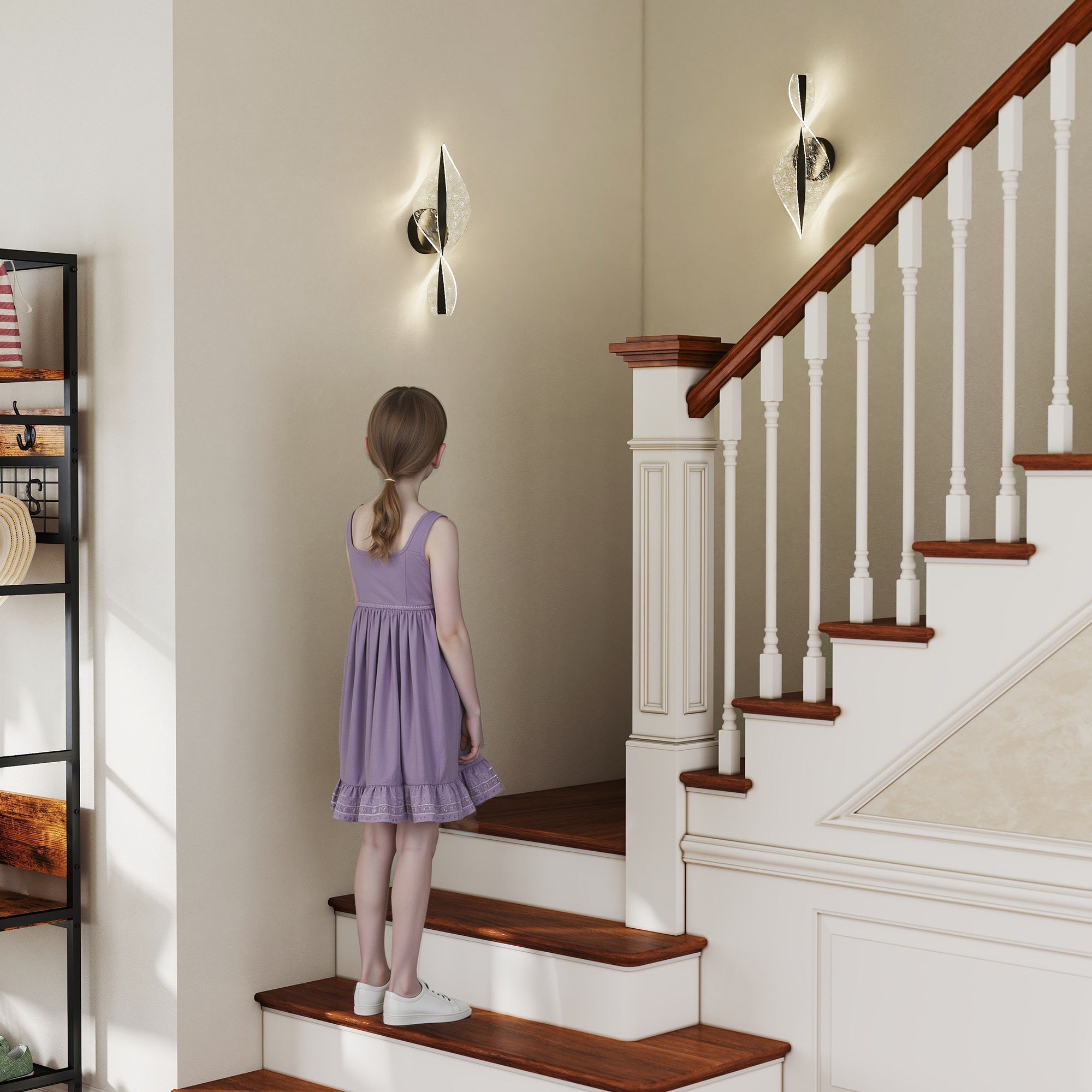 Modern black and clear glass wall lights with sleek twisted design and adjustable 3000k 4000k 6500k for living room
