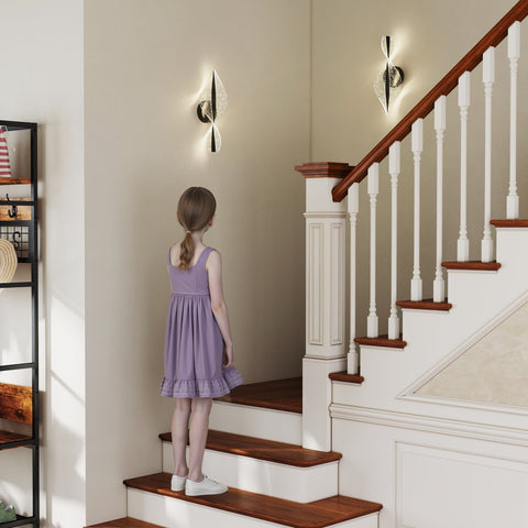 Modern black and clear glass wall lights with sleek twisted design and adjustable 3000k 4000k 6500k for living room