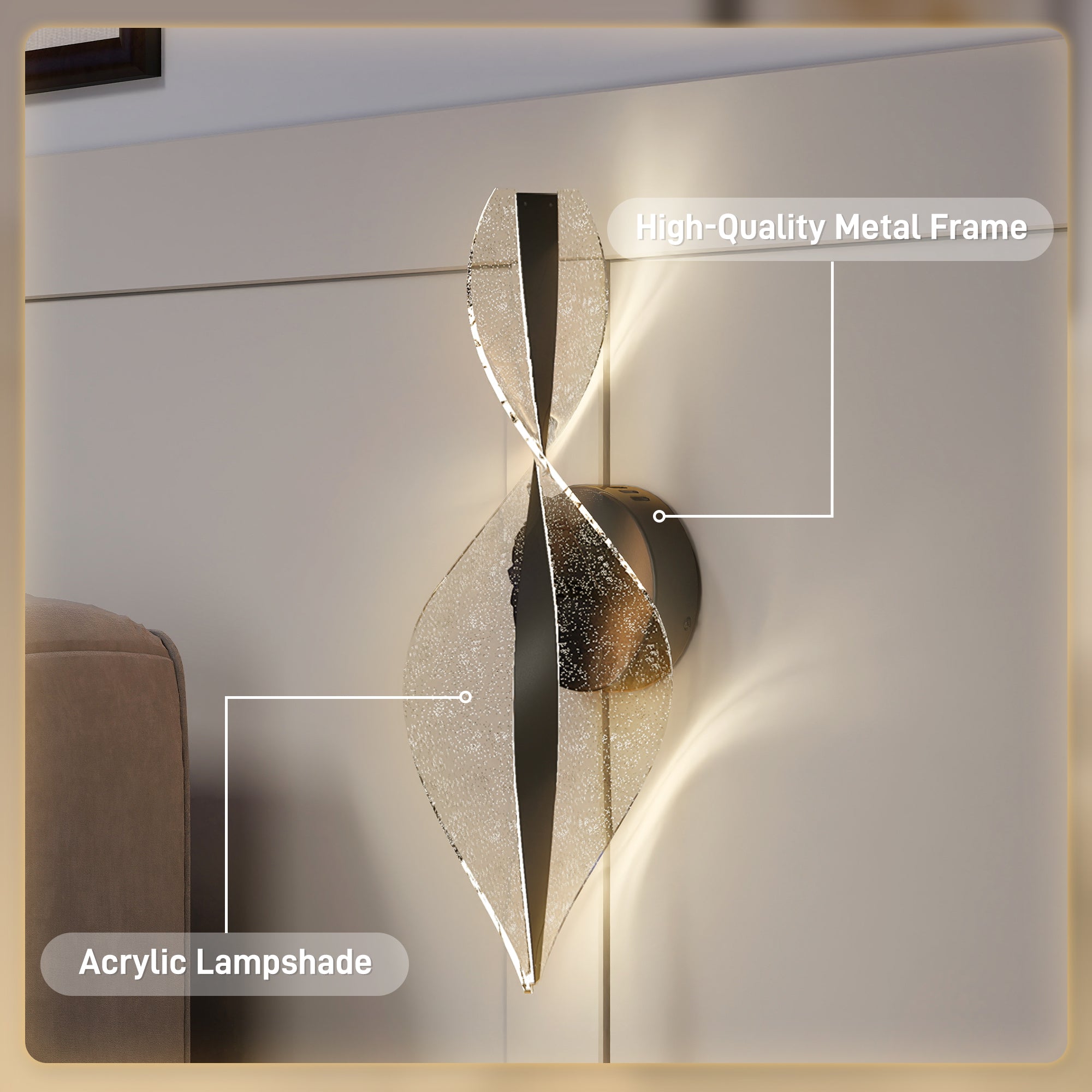 Modern homcom led wall lights with black metal frame acrylic lampshade 3000k 4000k 6500k for living room use