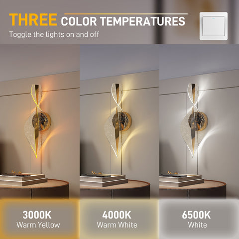 Modern gold tone led wall lights with twisted crystal design and 3000k 4000k 6500k for living room