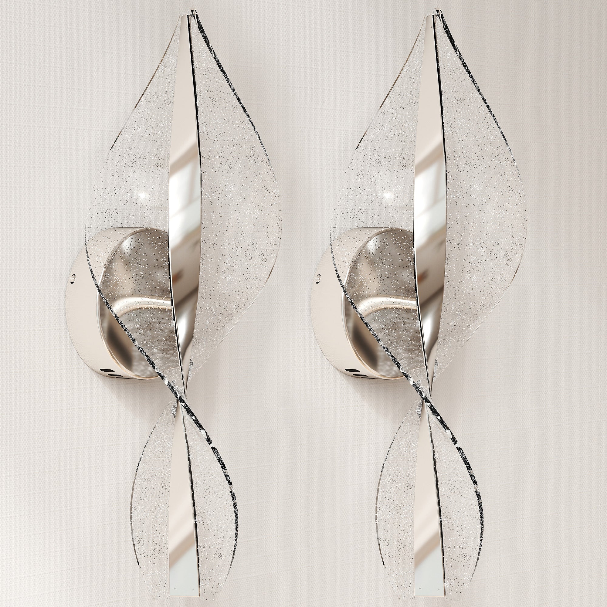 Pair of silver leaf-shaped homcom led wall lights with frosted glass and adjustable 3000k 4000k 6500k for living room