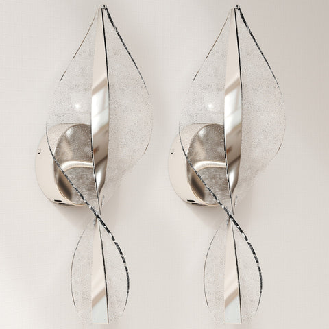 Pair of silver leaf-shaped homcom led wall lights with frosted glass and adjustable 3000k 4000k 6500k for living room