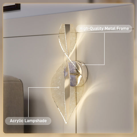Modern silver tone metal frame led wall lights with twisted acrylic shade and adjustable 3000k 4000k 6500k for living room