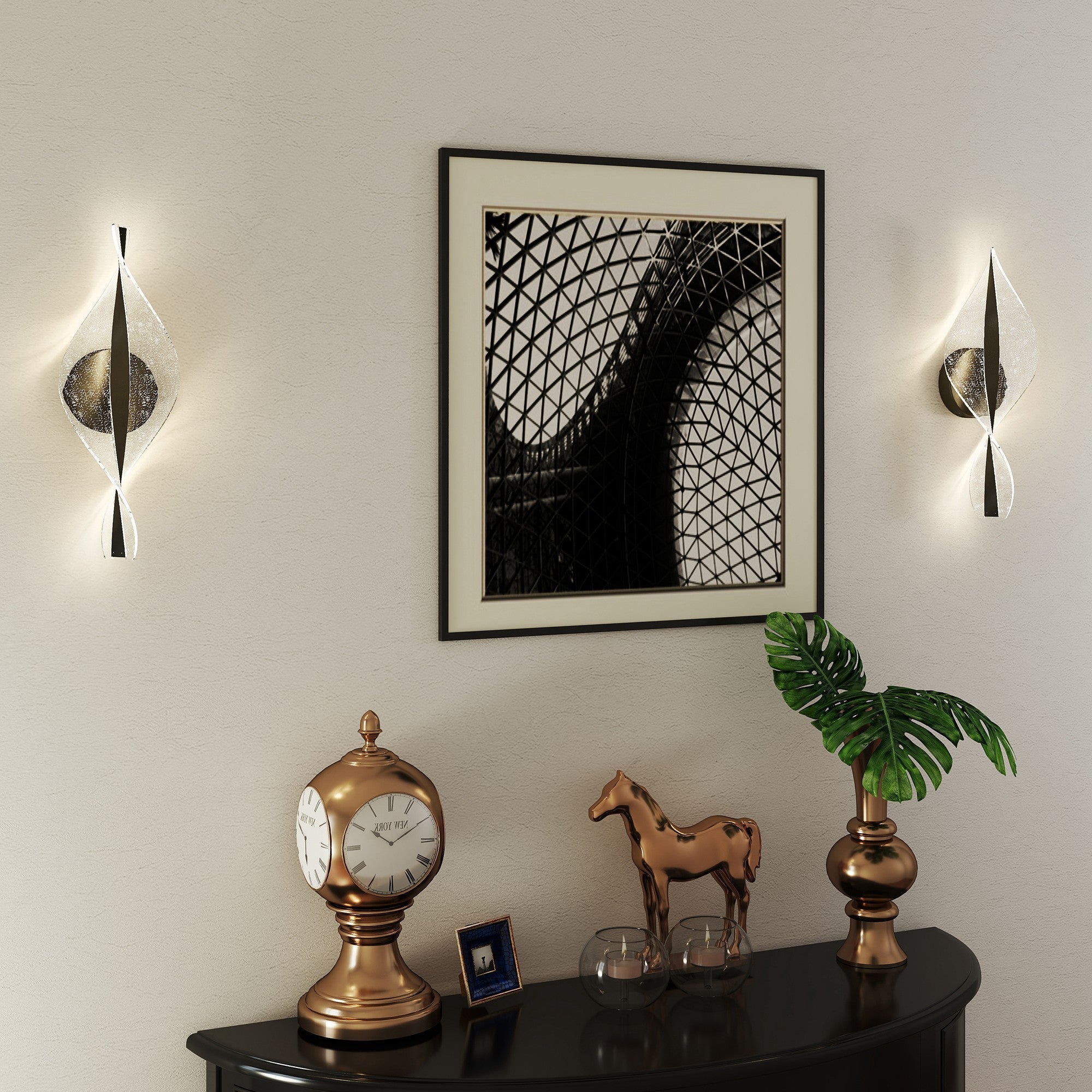 Modern geometric black wall lights with translucent acrylic and metallic accents for living room 3000k 4000k 6500k