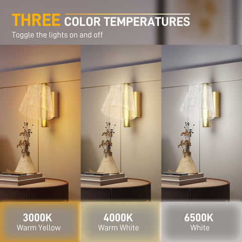 Gold-finished wall sconce with textured translucent fabric shade led lamp with 3000k 4000k 6500k for bedroom and hallway