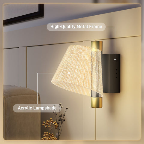 Modern homcom led wall lamp with gold metal frame and acrylic shade glowing vertical lines adjustable 3000k 4000k 6500k lighting