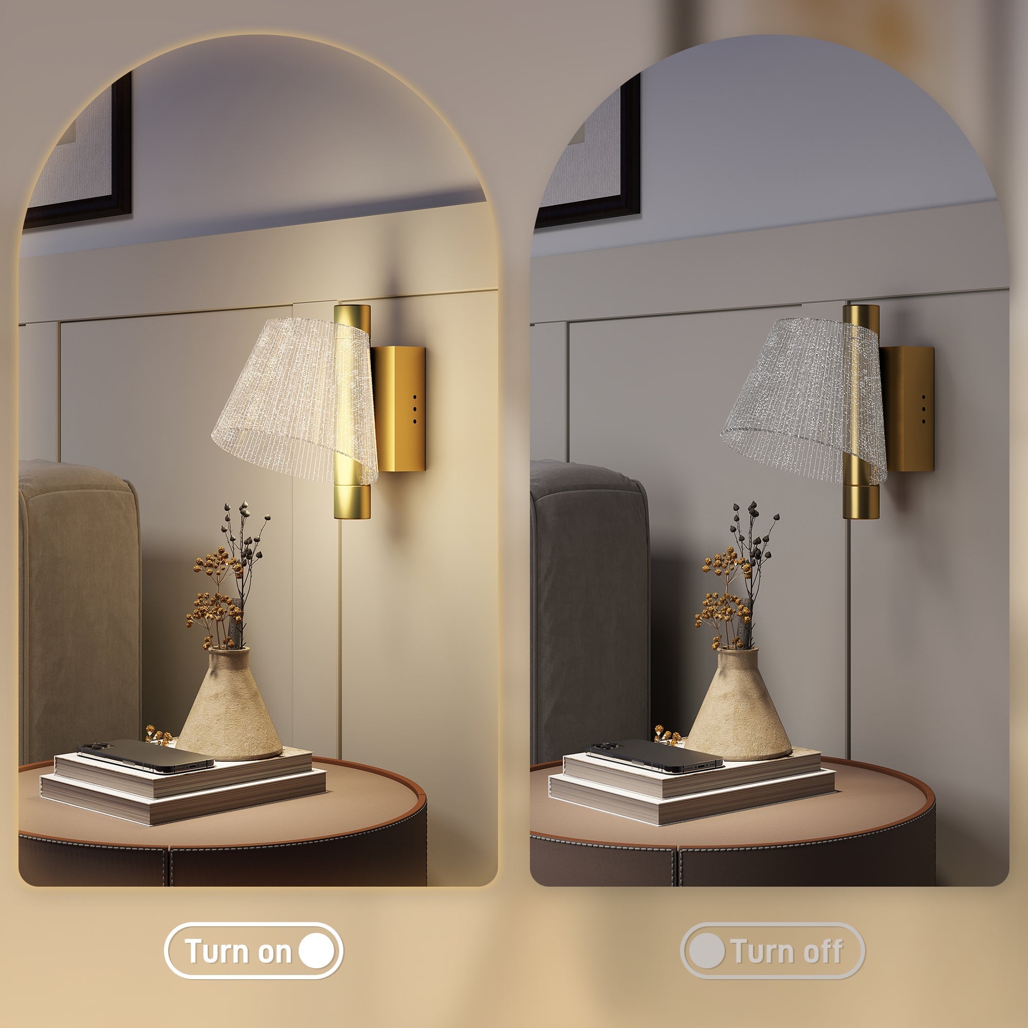Gold-toned homcom led wall lamp with textured fabric shade adjustable 3000k 4000k 6500k for indoor use