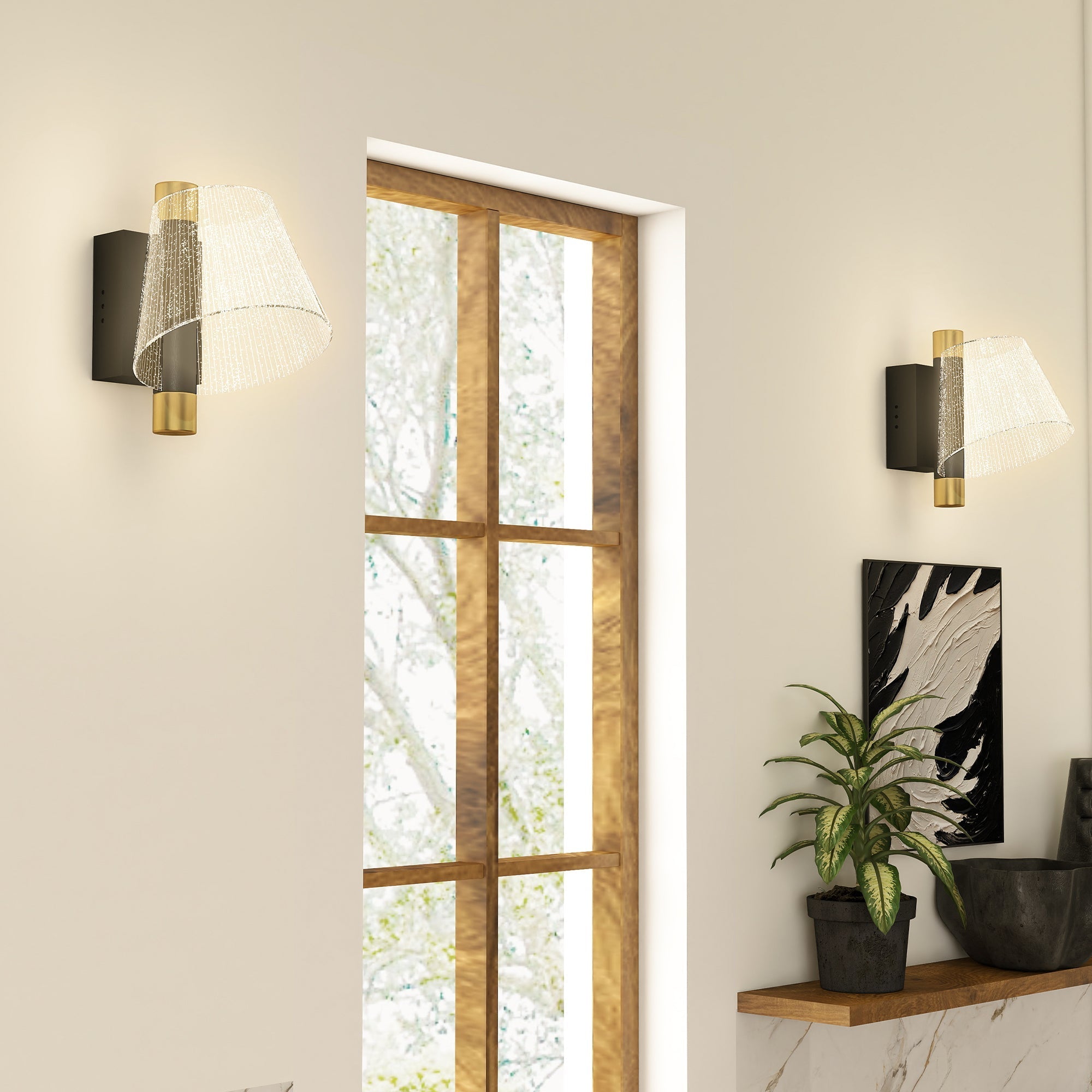 Modern led wall sconce with black base gold accents off-white shade adjustable 3000k 4000k 6500k for indoor use