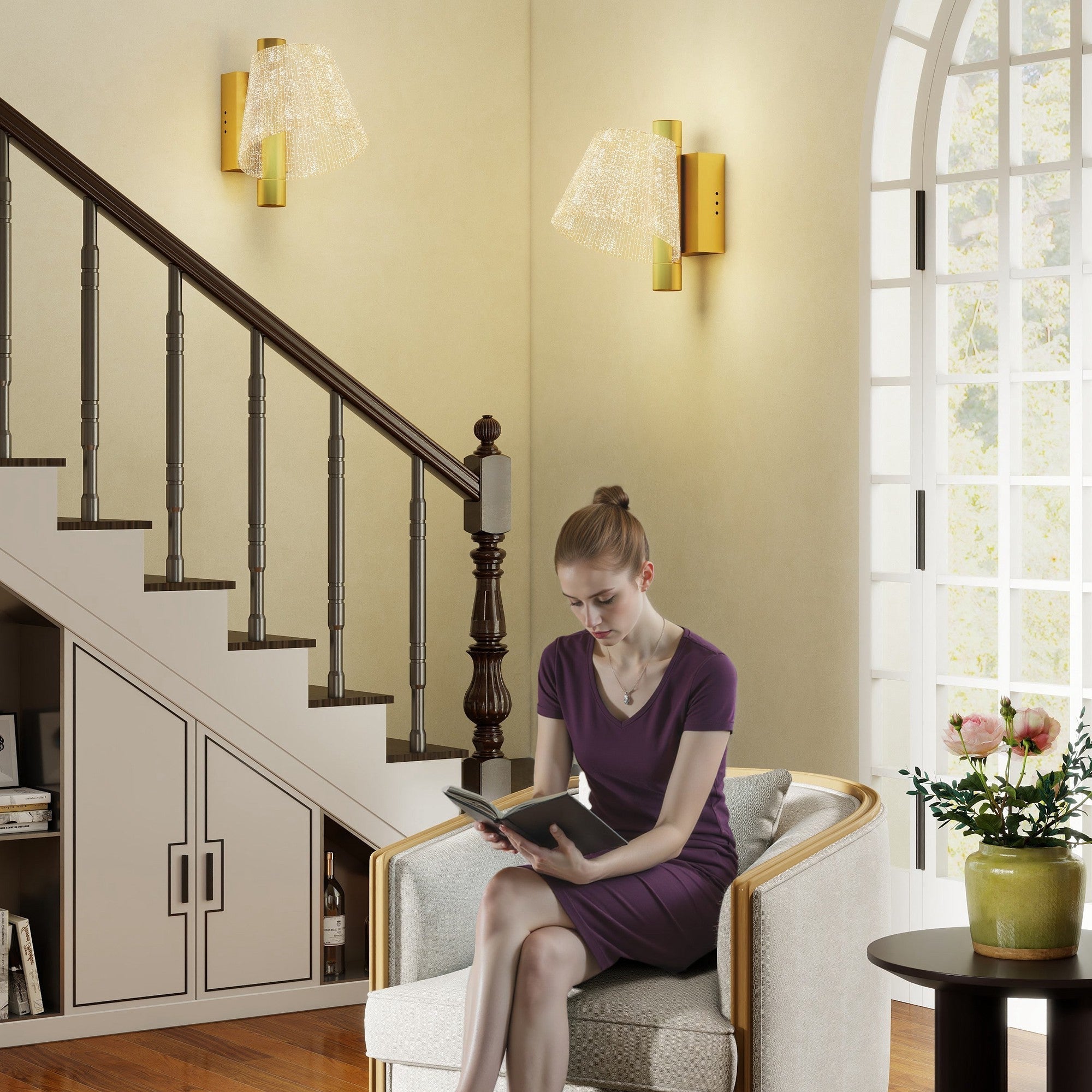 Homcom gold tone led wall sconces with textured glass shades 3000k 4000k 6500k for bedroom and hallway lighting
