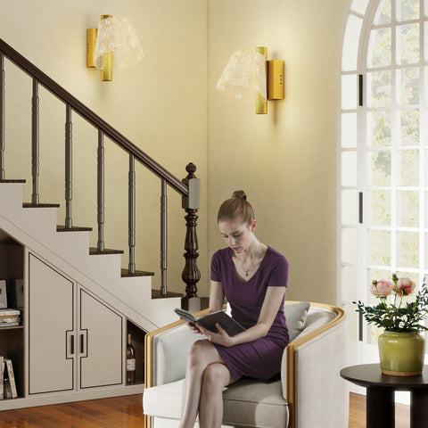 Homcom gold tone led wall sconces with textured glass shades 3000k 4000k 6500k for bedroom and hallway lighting