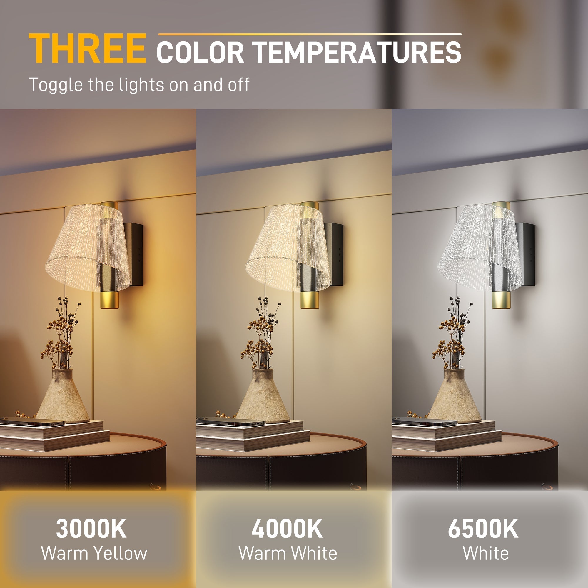 Modern black HOMCOM led wall lamp with textured fabric shade and gold accents adjustable 3000k 4000k 6500k lighting