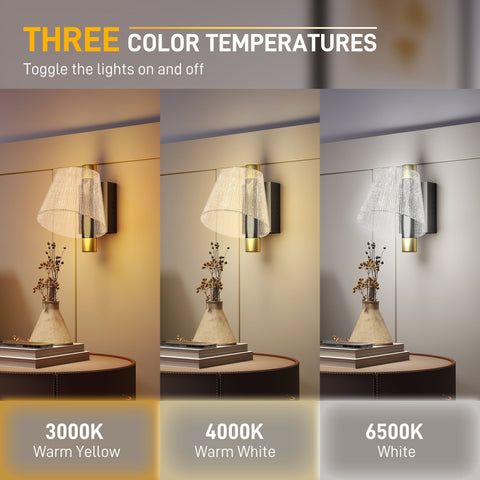 Modern black HOMCOM led wall lamp with textured fabric shade and gold accents adjustable 3000k 4000k 6500k lighting