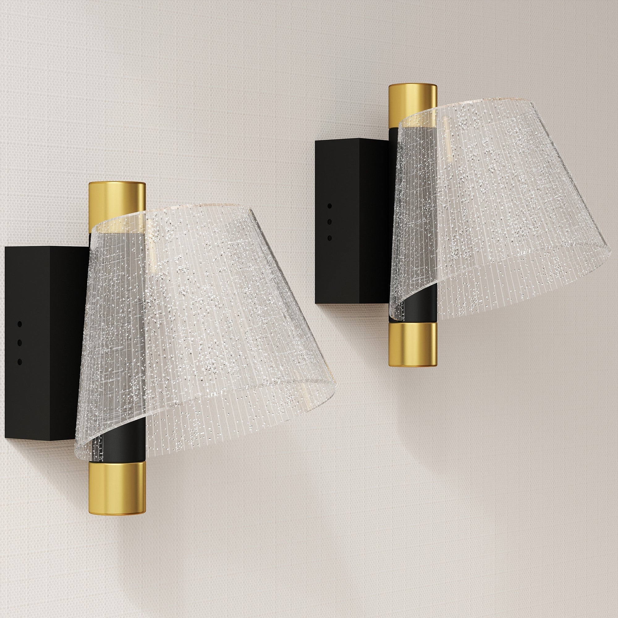 Modern HOMCOM led wall lamp 2 pack with black base, gold accents, textured glass, adjustable 3000k 4000k 6500k lighting