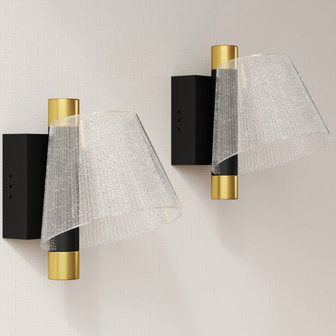 Modern HOMCOM led wall lamp 2 pack with black base, gold accents, textured glass, adjustable 3000k 4000k 6500k lighting