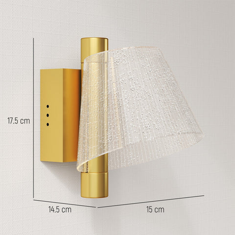 Gold-finished homcom led wall lamp with textured glass shade adjustable 3000k 4000k 6500k for indoor use