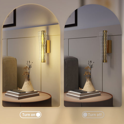 Gold-toned homcom led wall lamp with geometric mesh design for living room and indoor spaces with adjustable color temp