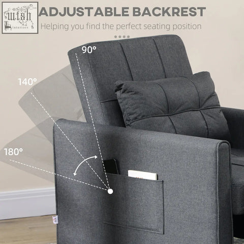 Gray homcom linen-look chair bed with adjustable backrest and side pocket for c2 b0 comfort and style