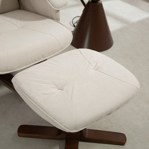 Cream-colored ottoman with tufted linen-look upholstery and dark wooden base from homcom recliner chair footstool set
