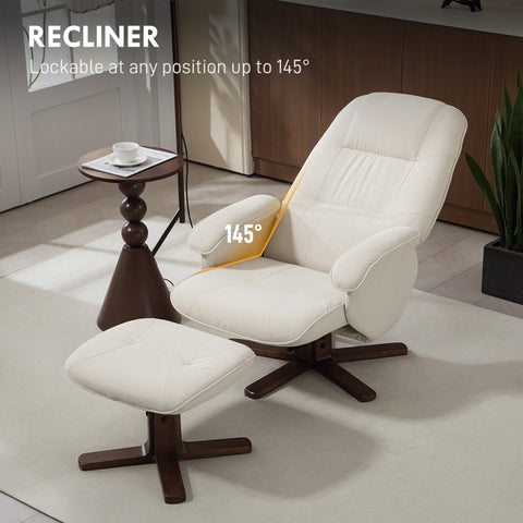 Beige homcom recliner chair with linen-look upholstery wooden bases and matching ottoman for living room comfort