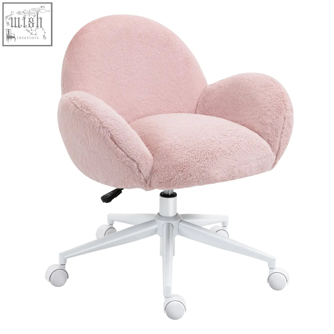 Homcom fluffy desk chair in pink with cushioned rounded design and white swivel base for home office or bedroom desk chair