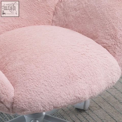 Pink fluffy desk chair cover with soft textured surface for homcom makeup vanity or home office use