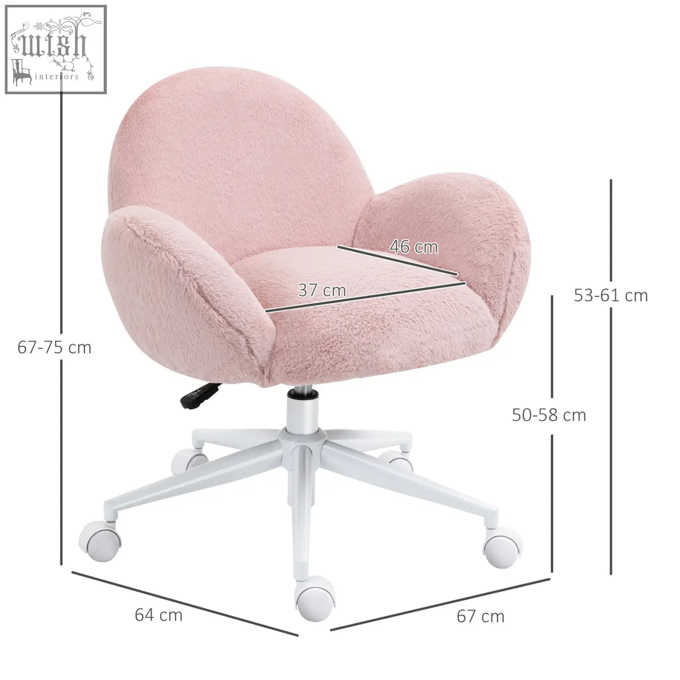 HOMCOM fluffy pink velvet desk chair with rounded cushioned design and white metal base for home office use