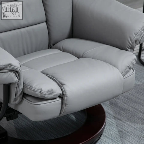 Gray leather recliner homcom manual recliner with padded armrests cushioned seat and swivel wood base