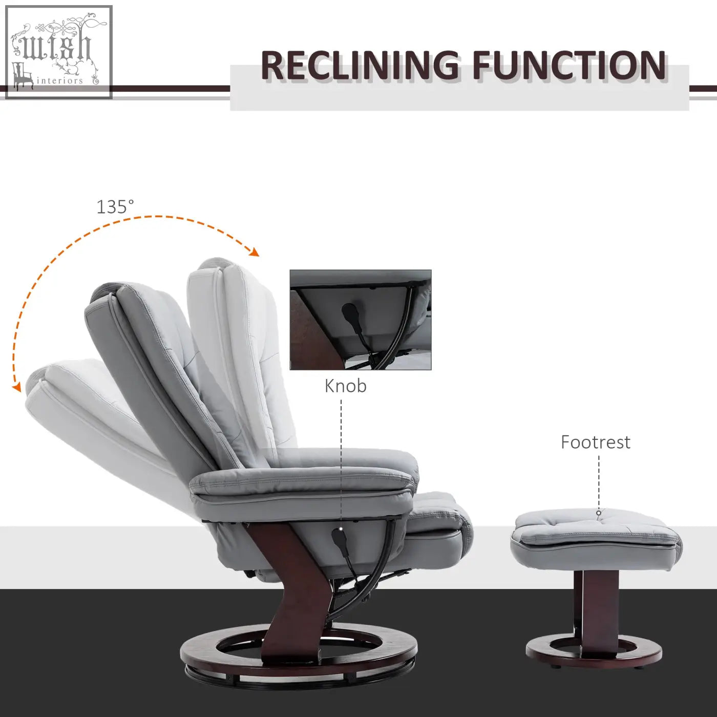 Gray homcom manual recliner lounge chair with matching ottoman swivel wood base and 135-degree recline in pu leather