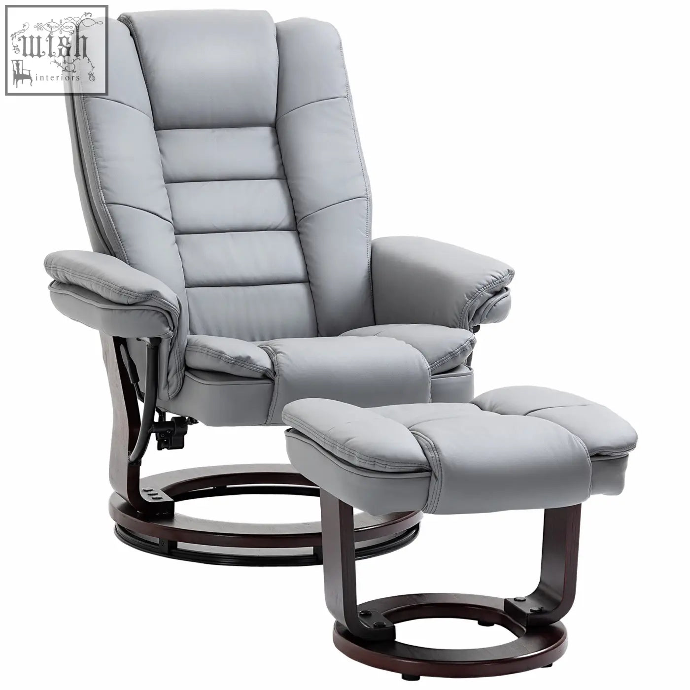 Gray homcom manual recliner and footrest set in faux leather with padded design and swivel wood base in grey