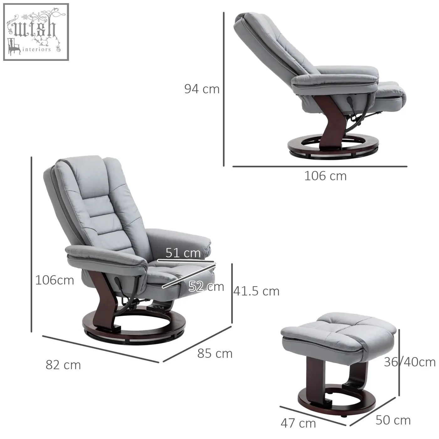 Gray leather homcom manual recliner with swivel wood base and matching ottoman for comfortable lounging