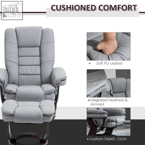 Light gray homcom manual recliner with soft pu leather upholstery swivel wood base and integrated headrest armrest