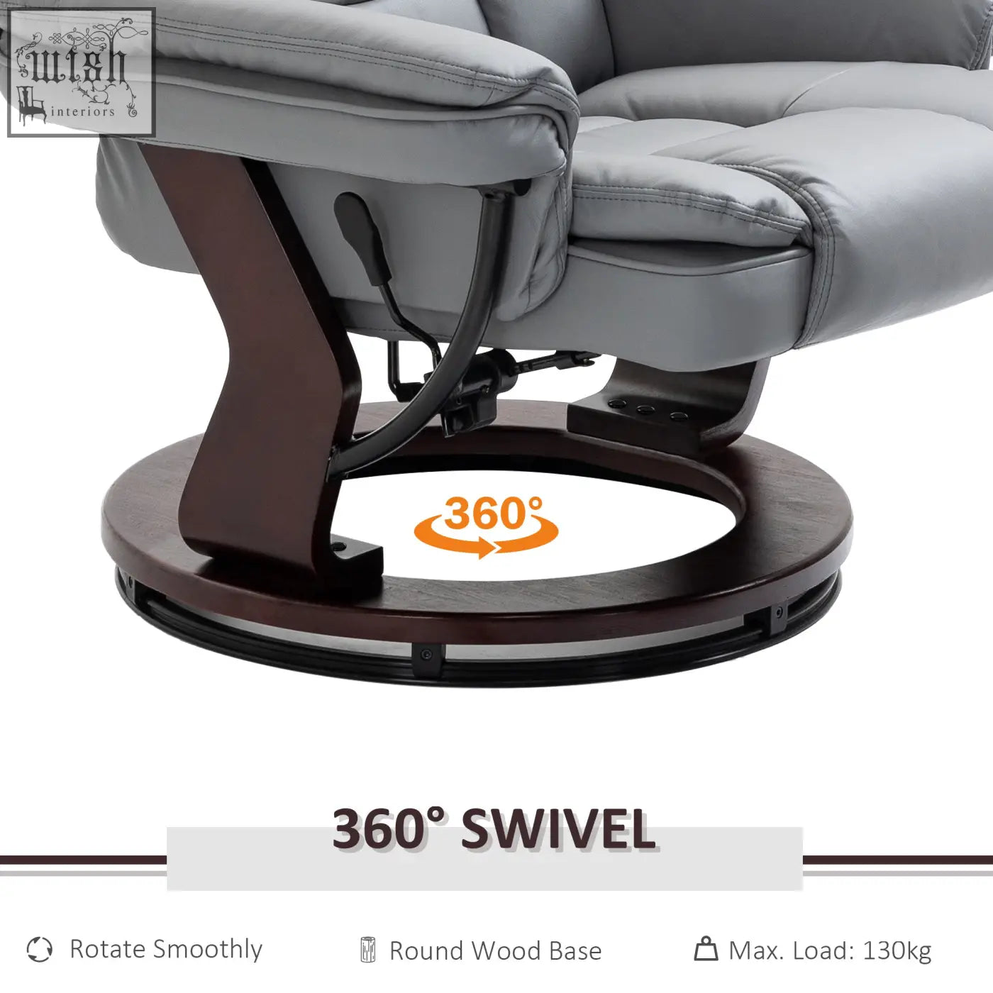 Gray leather homcom manual recliner with swivel wood base and 360-degree swivel for comfortable lounging