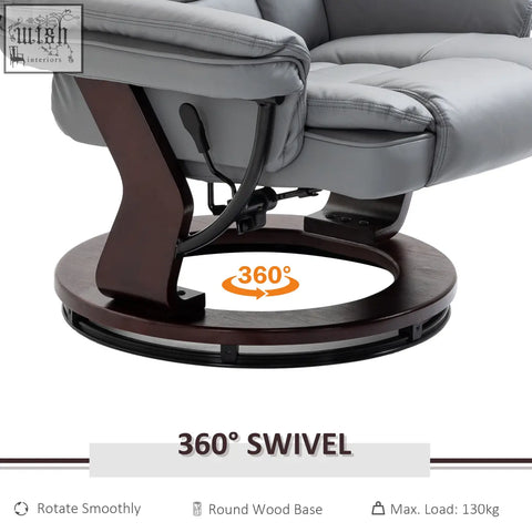 Gray leather homcom manual recliner with swivel wood base and 360-degree swivel for comfortable lounging
