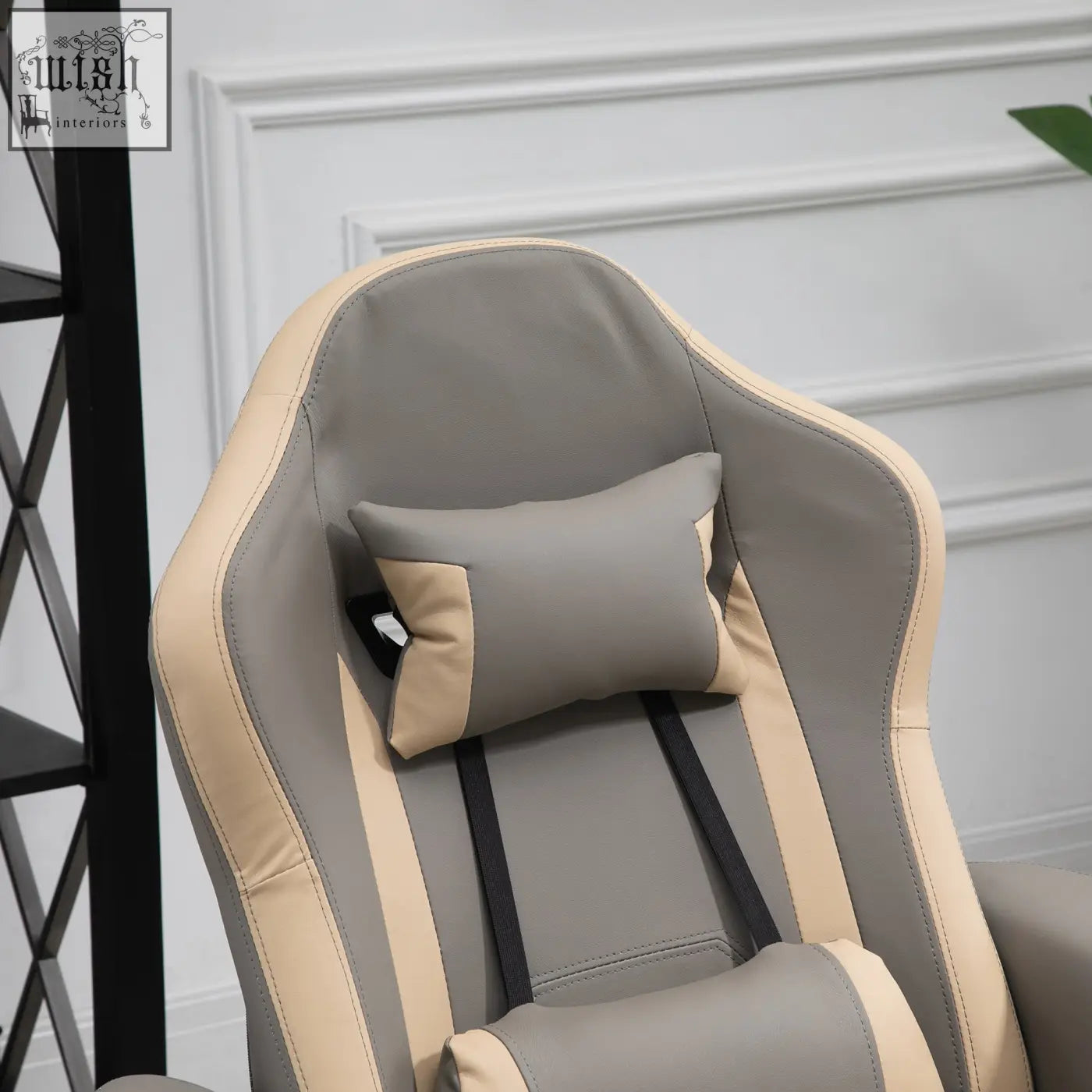 Gray and beige HOMCOM recliner chair with black straps made of faux leather features 135 c2 b0 recline and swivel function