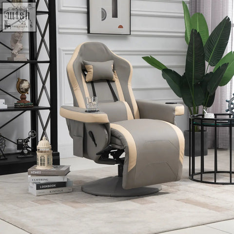 Gray and beige homcom recliner chair in faux leather with 135c2b0 recline padded armrests and built-in cup holder