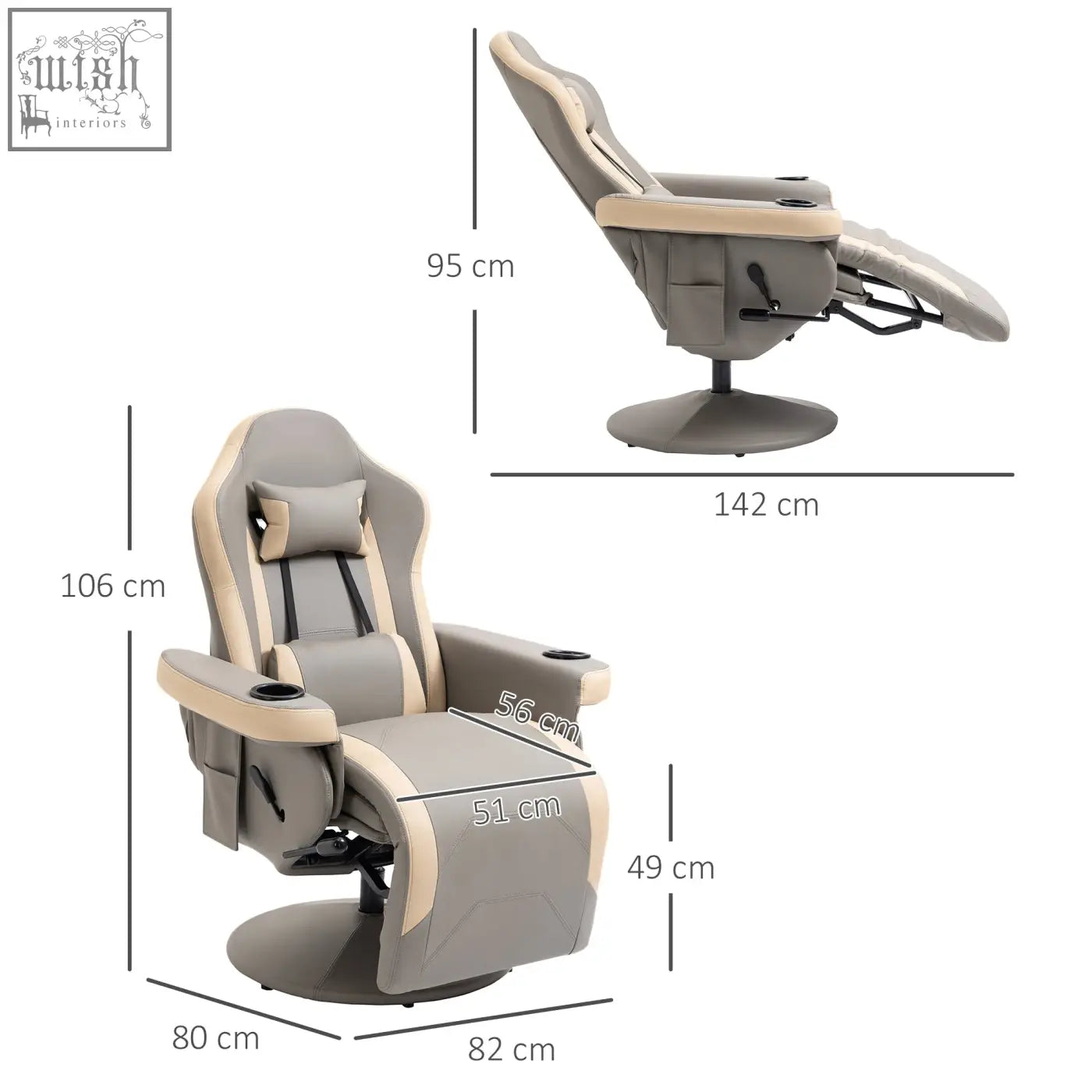 Gray and beige homcom recliner chair in faux leather with adjustable recline and 135 c2 b0 reclining function
