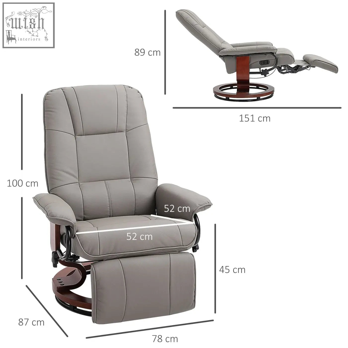 Grey homcom manual recliner chair with faux leather upholstery wooden base and manual footrest for living room
