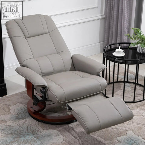 Grey homcom manual recliner chair with faux leather upholstery wooden base and manual footrest for living room