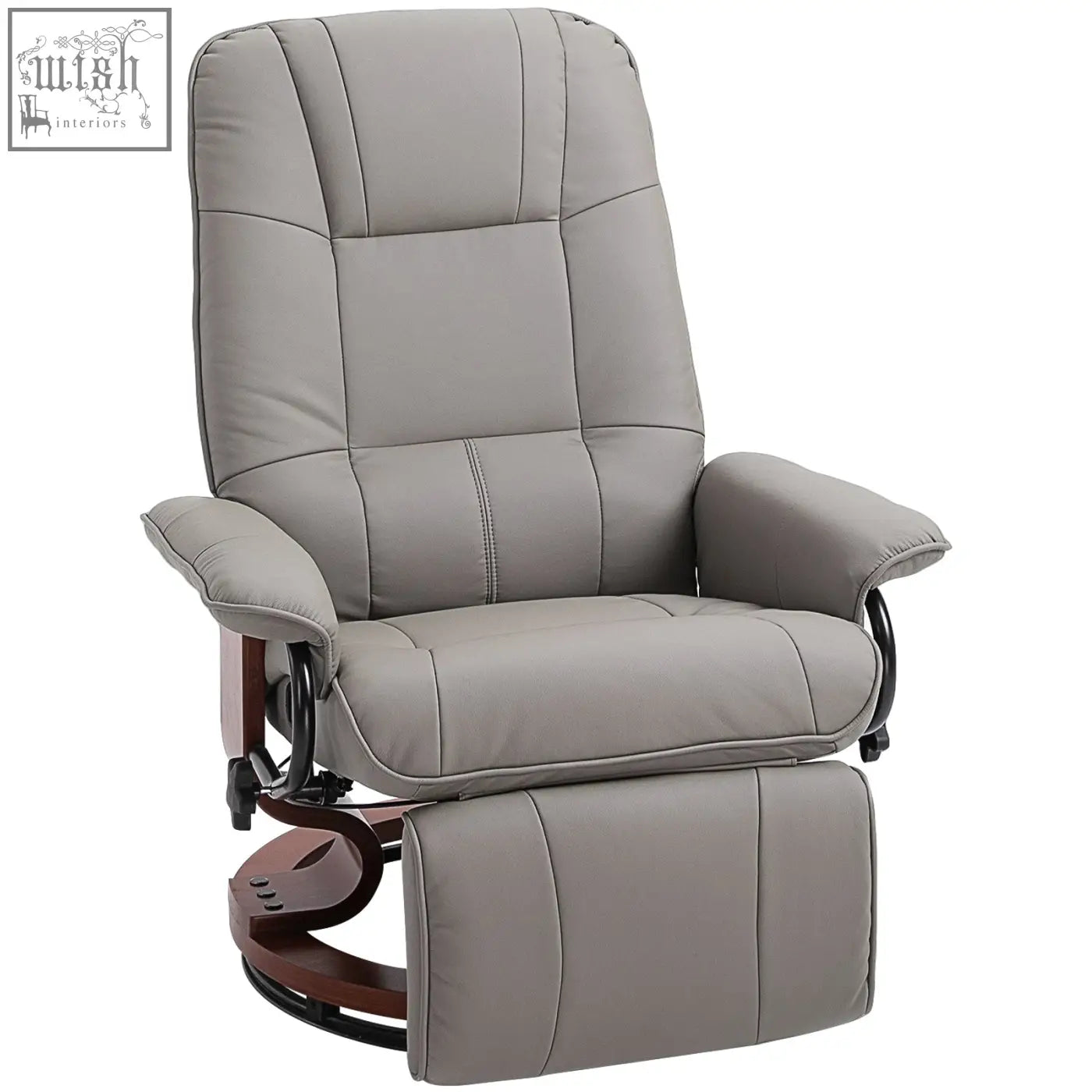 Gray faux leather homcom manual recliner chair with wooden base and manual footrest for living room or bedroom