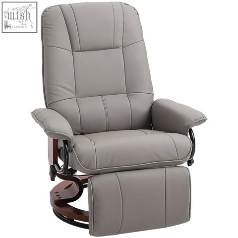 Gray faux leather homcom manual recliner chair with wooden base and manual footrest for living room or bedroom