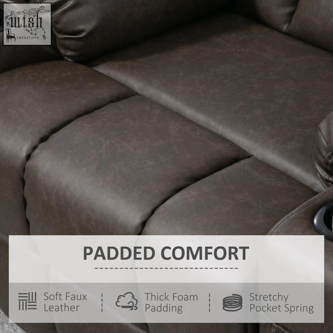 Brown HOMCOM faux leather manual reclining chair with padded cushions and two cup holders for comfort