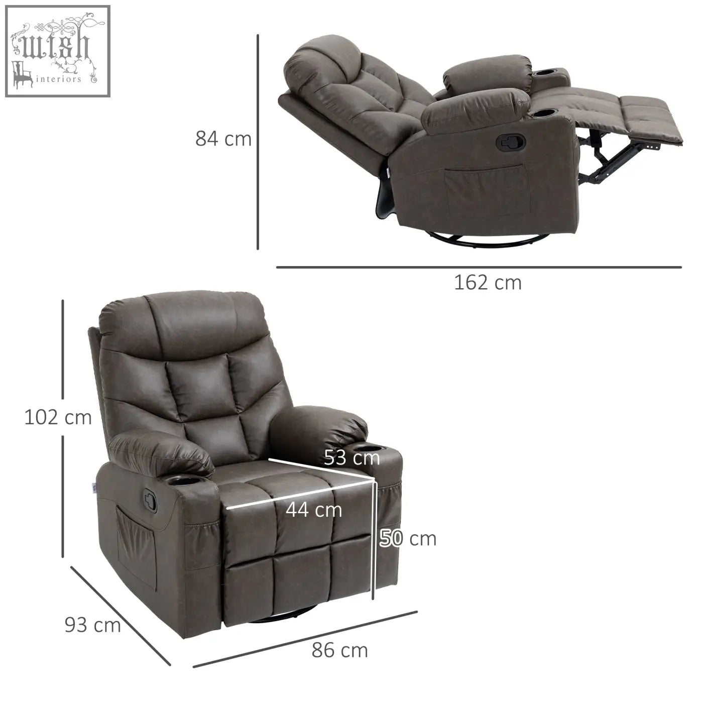Dark gray homcom recliner chair with plush quilted faux leather, footrest, and two cup holders for comfort